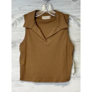 Altar'd State Tank‎ Top Womens S Brown Collared Cropped Cotton Made In USA